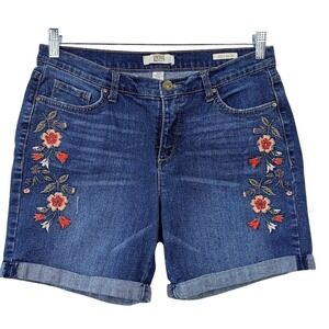 Vintage America Bestie Short Size 6 Blue Denim Floral Embroidered